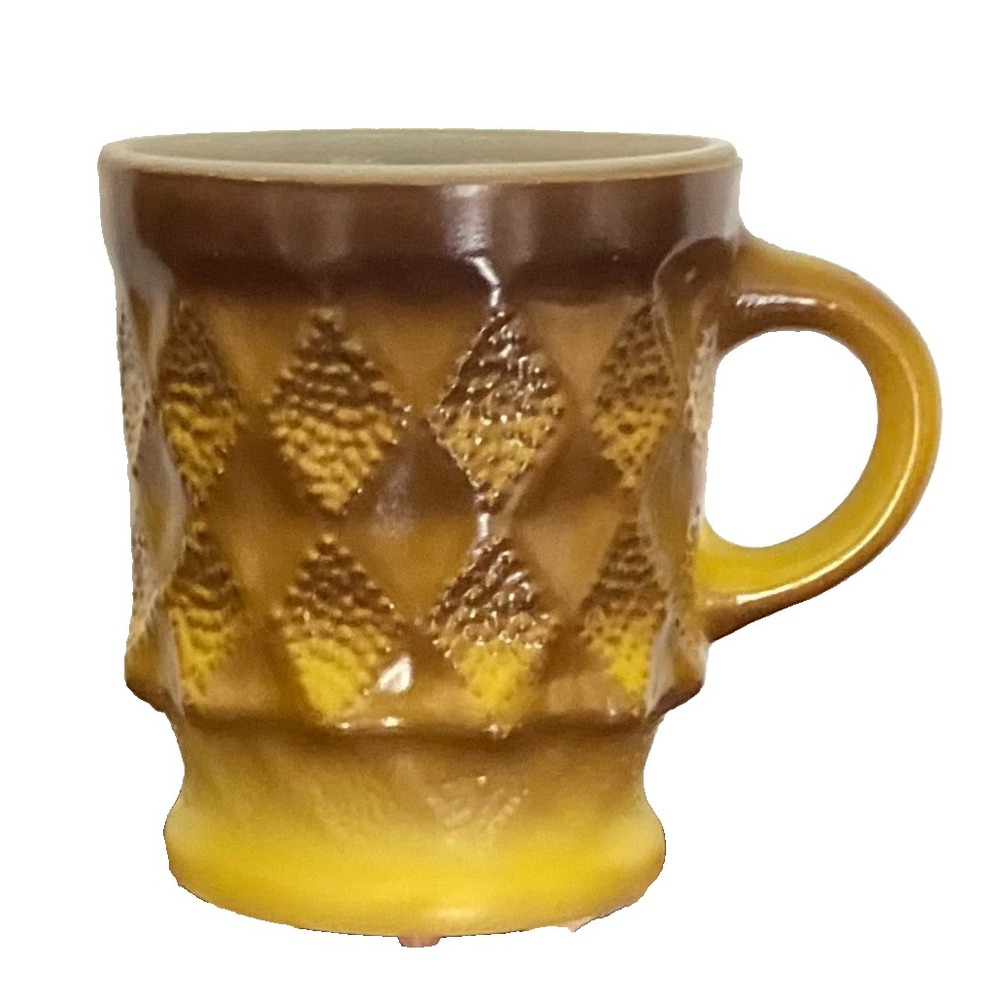 Vintage Fire King Anchor Hocking Kimberly Diamond Brown Yellow Coffee Mug Cup